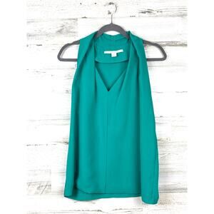DVF Womens M Teal Blue Green Draped V-Neck Sleeveless Designer Workwear Blouse